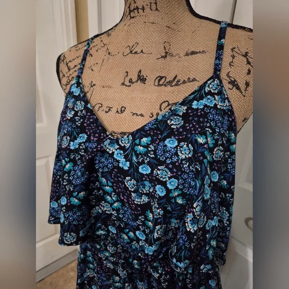 Lauren Conrad Floral Blue Maxi Dress Size L - Picture 2 of 14